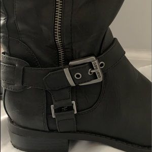 Guess, over-the-knee, black, buckles, zippers both sides, flat here